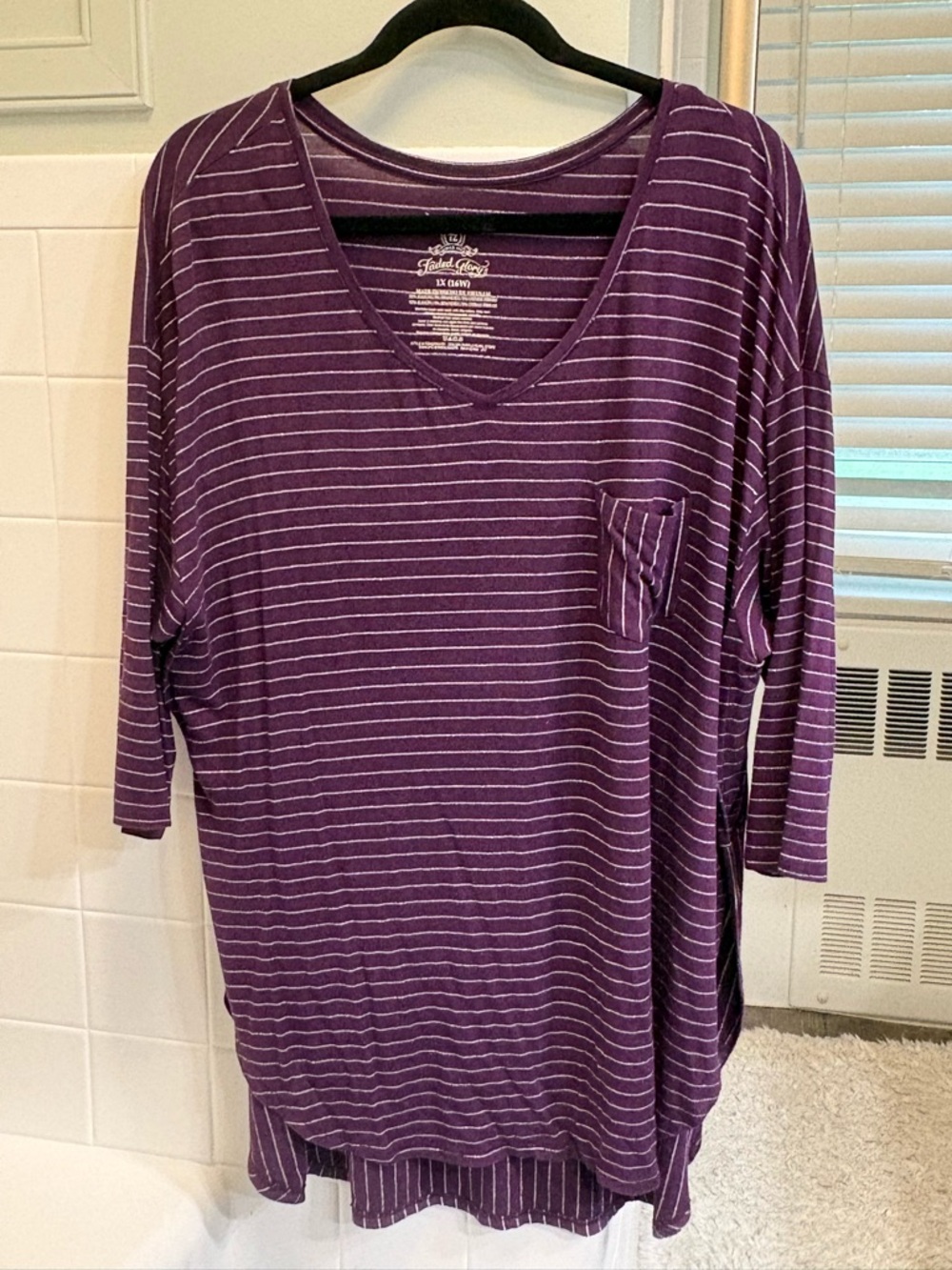 Faded Glory Purple Pearl Stripe V-Neck Top